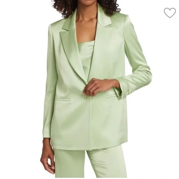 NWOT$495 Alice + Olivia Denny Satin Single Breasted Blazer Jacket Green Size 8 - Picture 1 of 6
